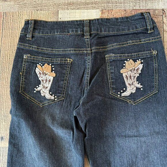 Y2K Hip Jeans USA denim boot cut with cowgirl boots hat on pocket juniors 5 - Picture 7 of 9